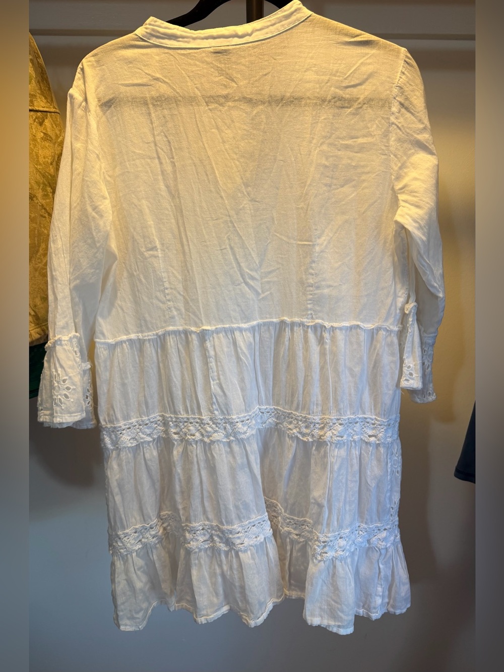 Me 2 Magic White Eyelet Lace Tunic Mini Dress L 100% Cotton Boho Coverup India - Picture 3 of 11